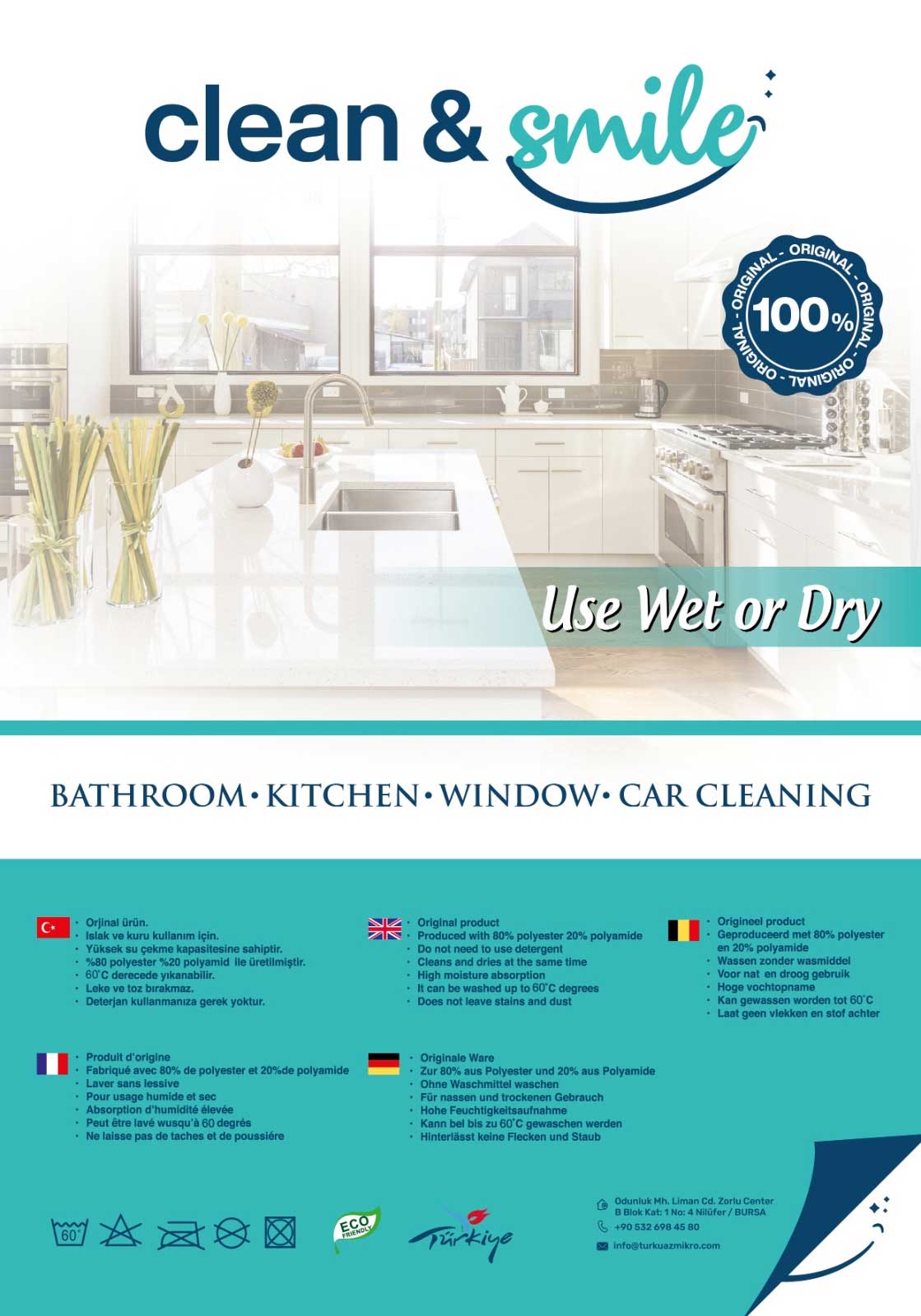 Clean & Smile Mikrofiber Sihirli Temizlik Bezi (3’lü paket II 40×40